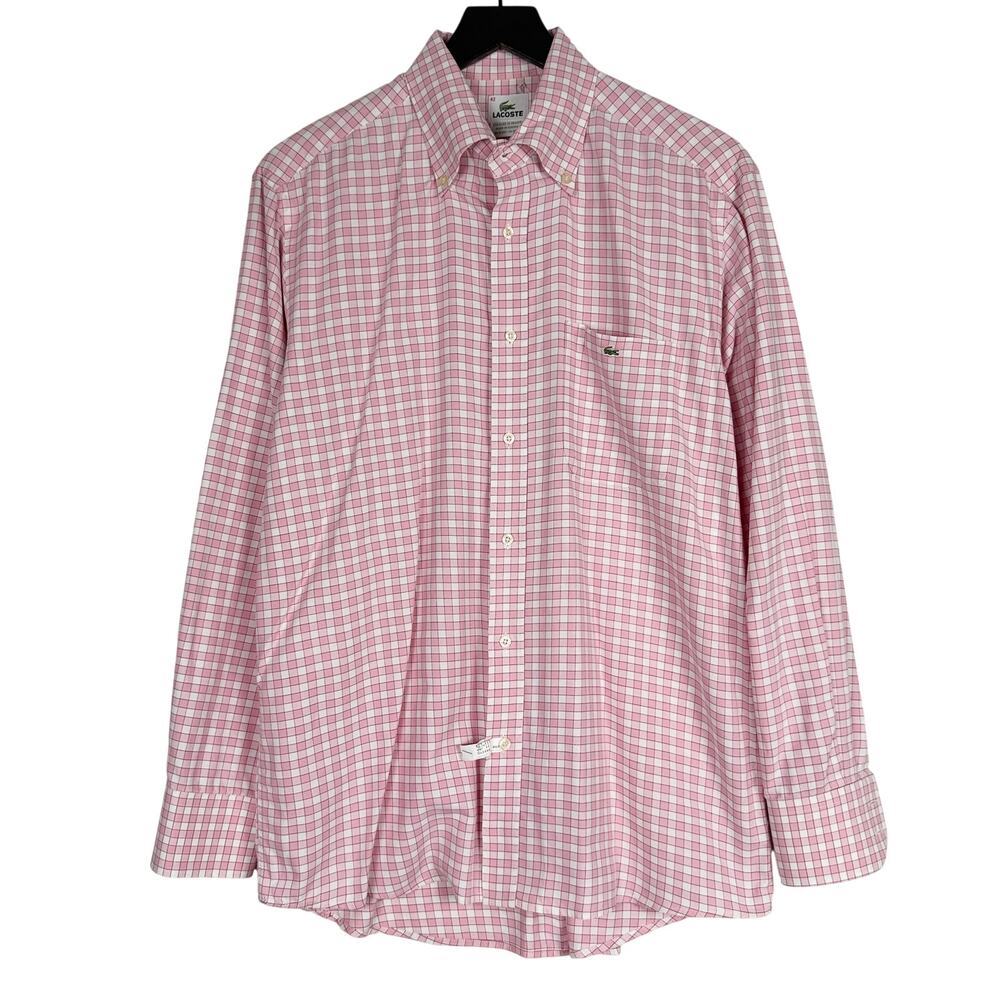Lacoste Mens Dress Shirt Pink White Check - 42 (L US)